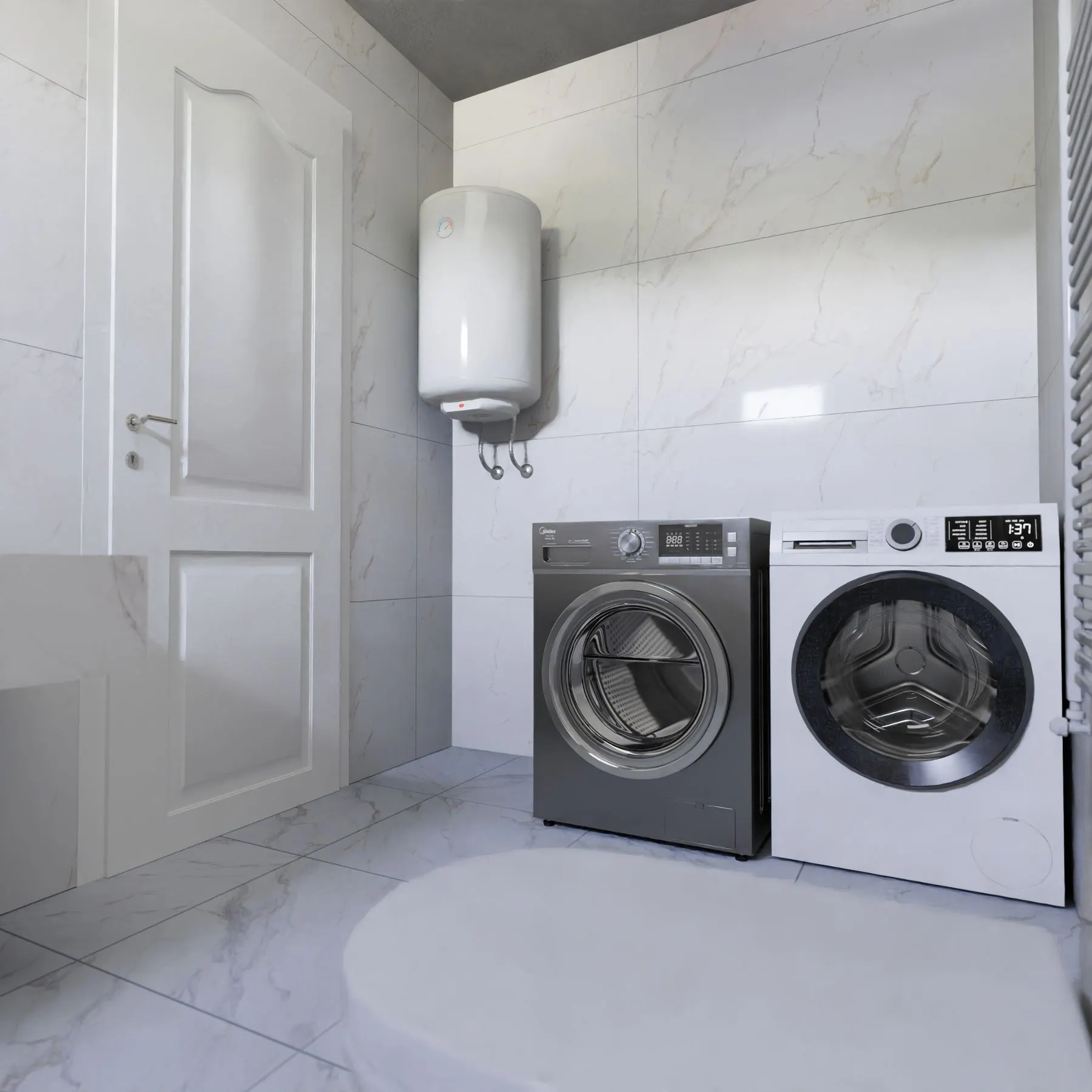 Modern white laundry room